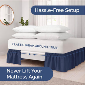 CGK Unlimited elastic wrap keeps the bed skirt aligned for a clean silhouette.