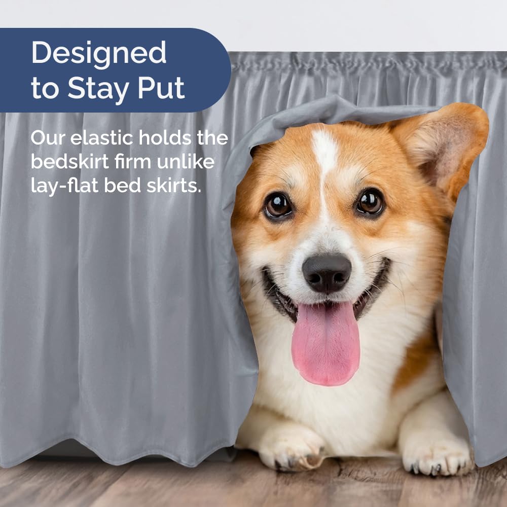 Elastic wrap keeps CGK Unlimited bed skirt in place on bed sides