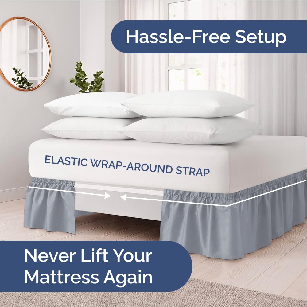 CGK Unlimited elastic wrap stays put on side view of queen bed skirt