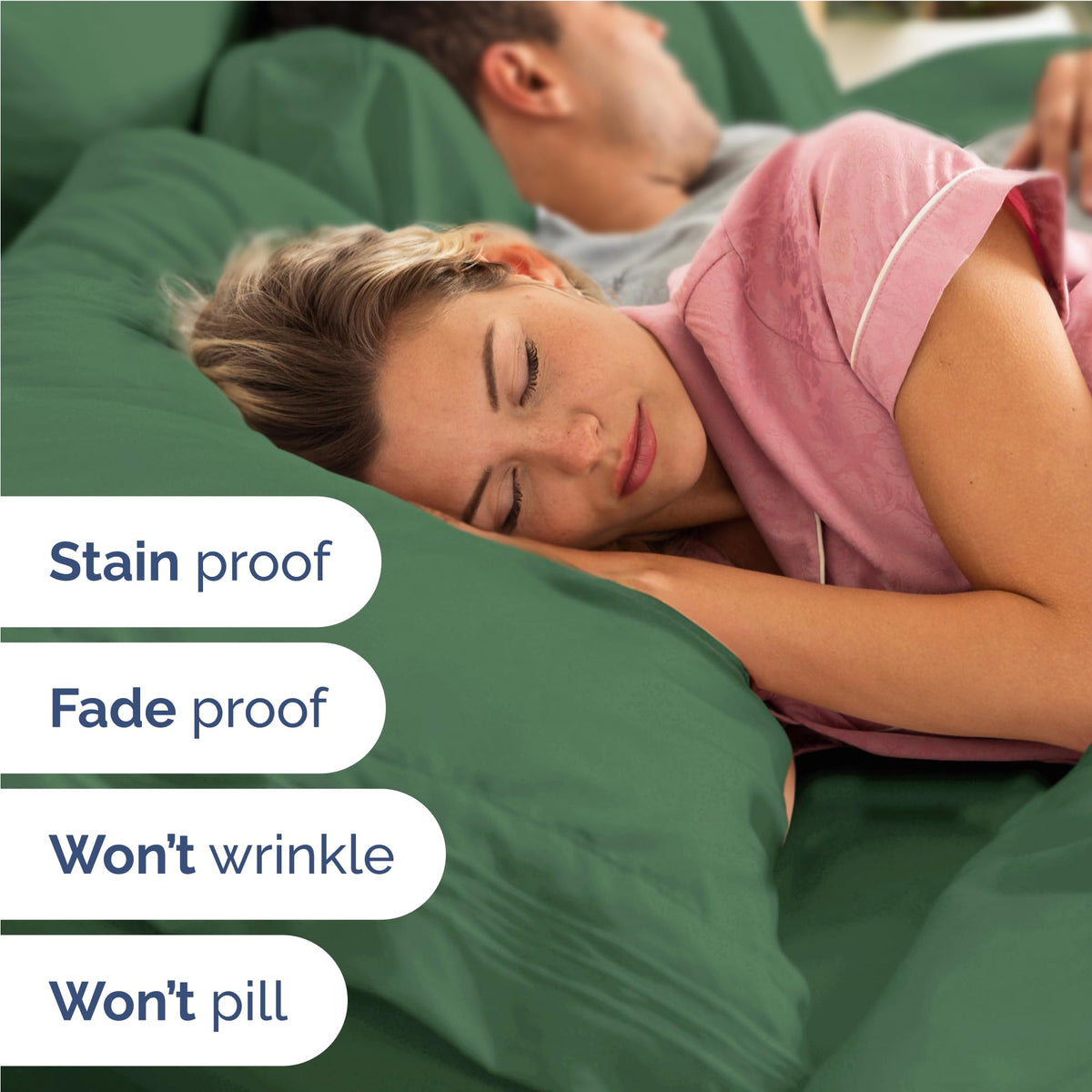 CGK Unlimited emerald green pillowcases close-up emphasizing smooth edges and softness.