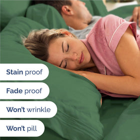 CGK Unlimited emerald green pillowcases close-up emphasizing smooth edges and softness.