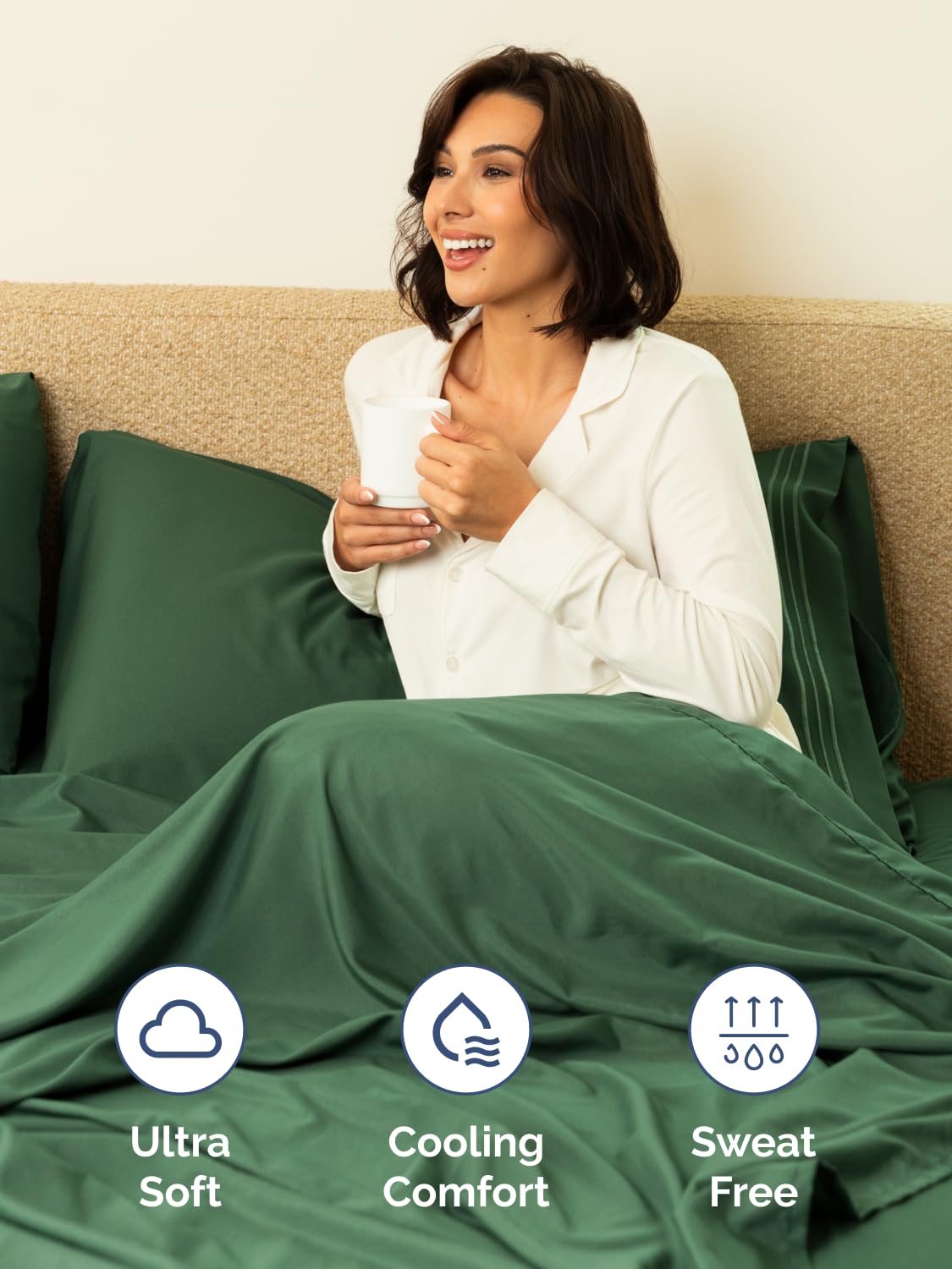 CGK Unlimited emerald green queen deep-pocket sheet fits 18–24 inch mattresses easily.