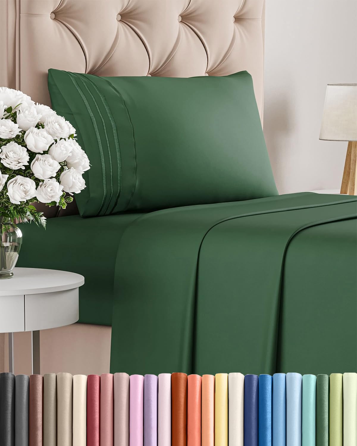CGK Unlimited emerald green twin 3pc sheet set on bed for cooling comfort