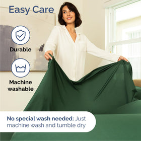 CGK Unlimited emerald pillowcase 4 highlights wrinkle-resistant bedding benefits.
