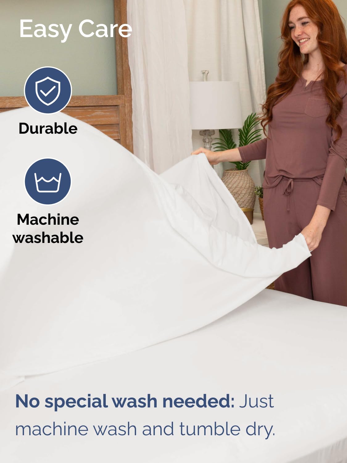 Sheet set demonstrates easy secure fit across deep-pocket Cal King mattress