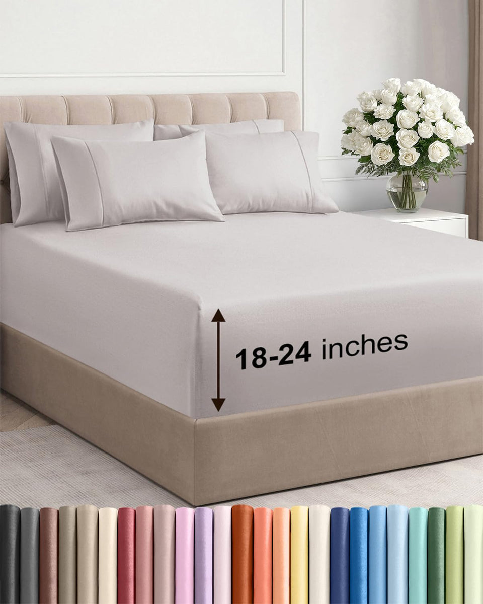 CGK Unlimited extra-deep Cal King fitted sheet for very deep mattresses with secure fit.