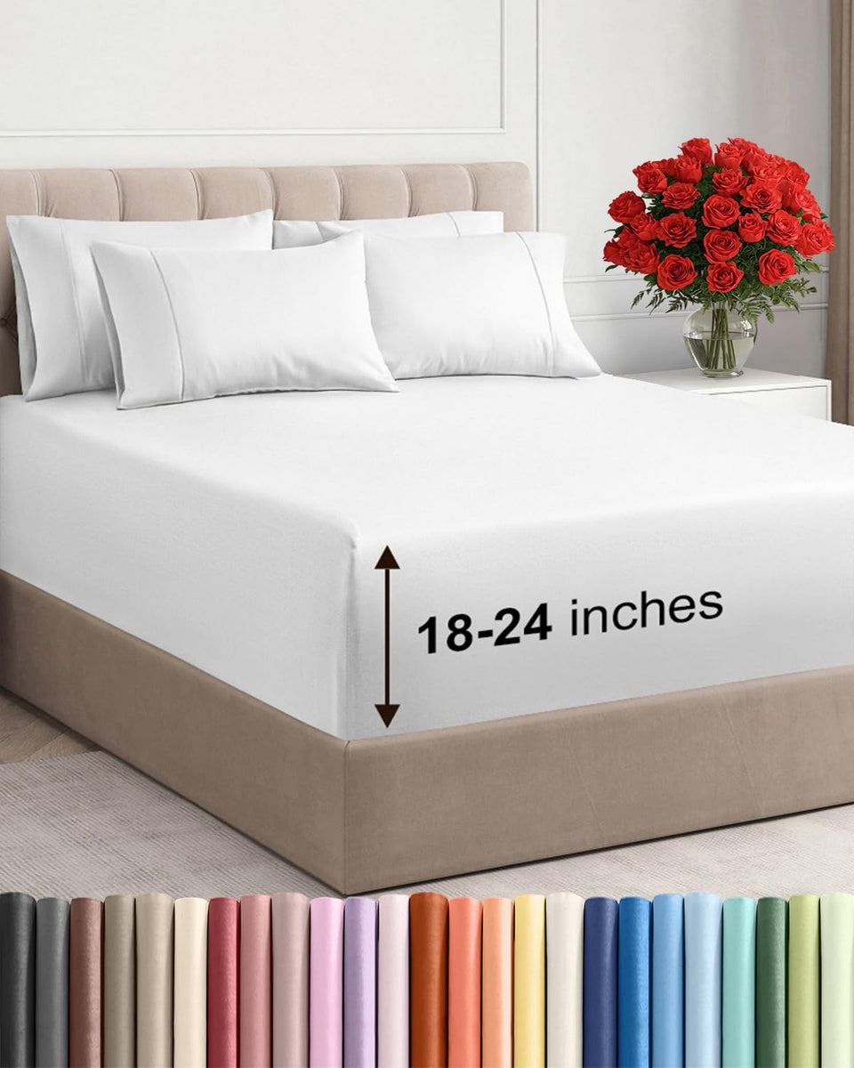 CGK Unlimited extra deep cal king flat sheet showcases soft touch for deep mattresses.