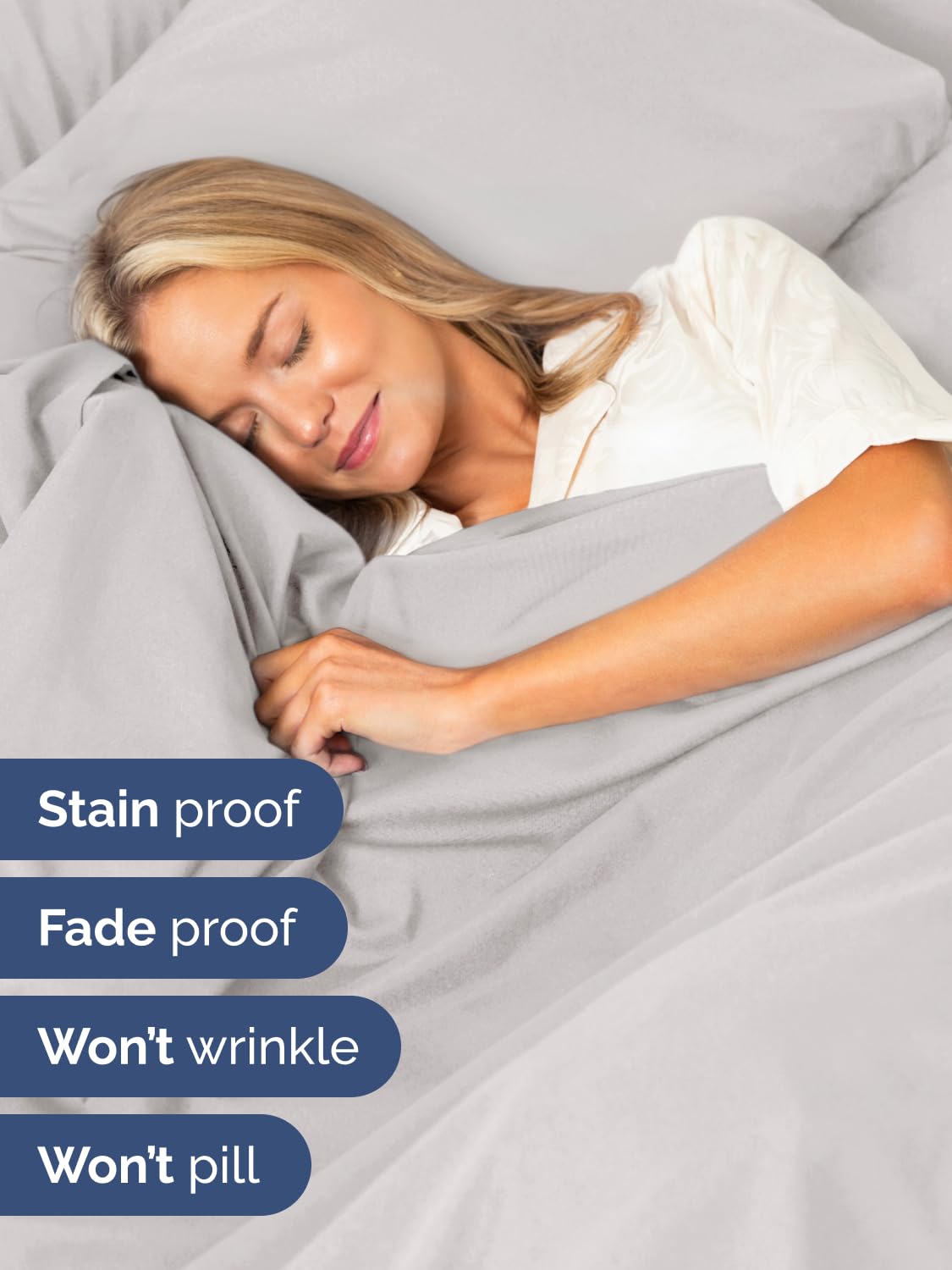Deep 21-inch pocket fitted sheet secures deep-pocket Cal King mattress