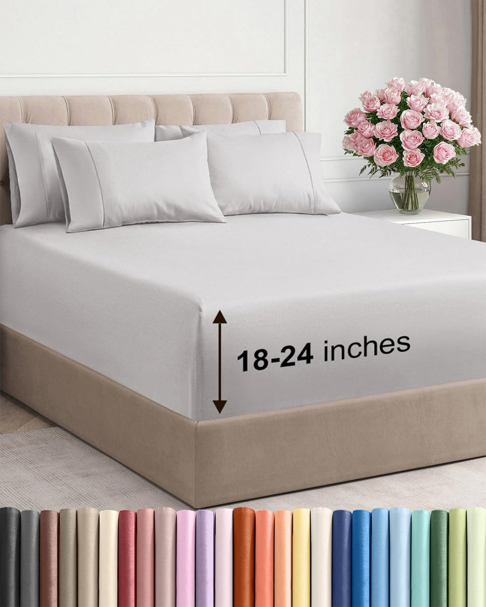 CGK Unlimited Extra Deep Cal King flat sheet shows generous width for deep mattresses