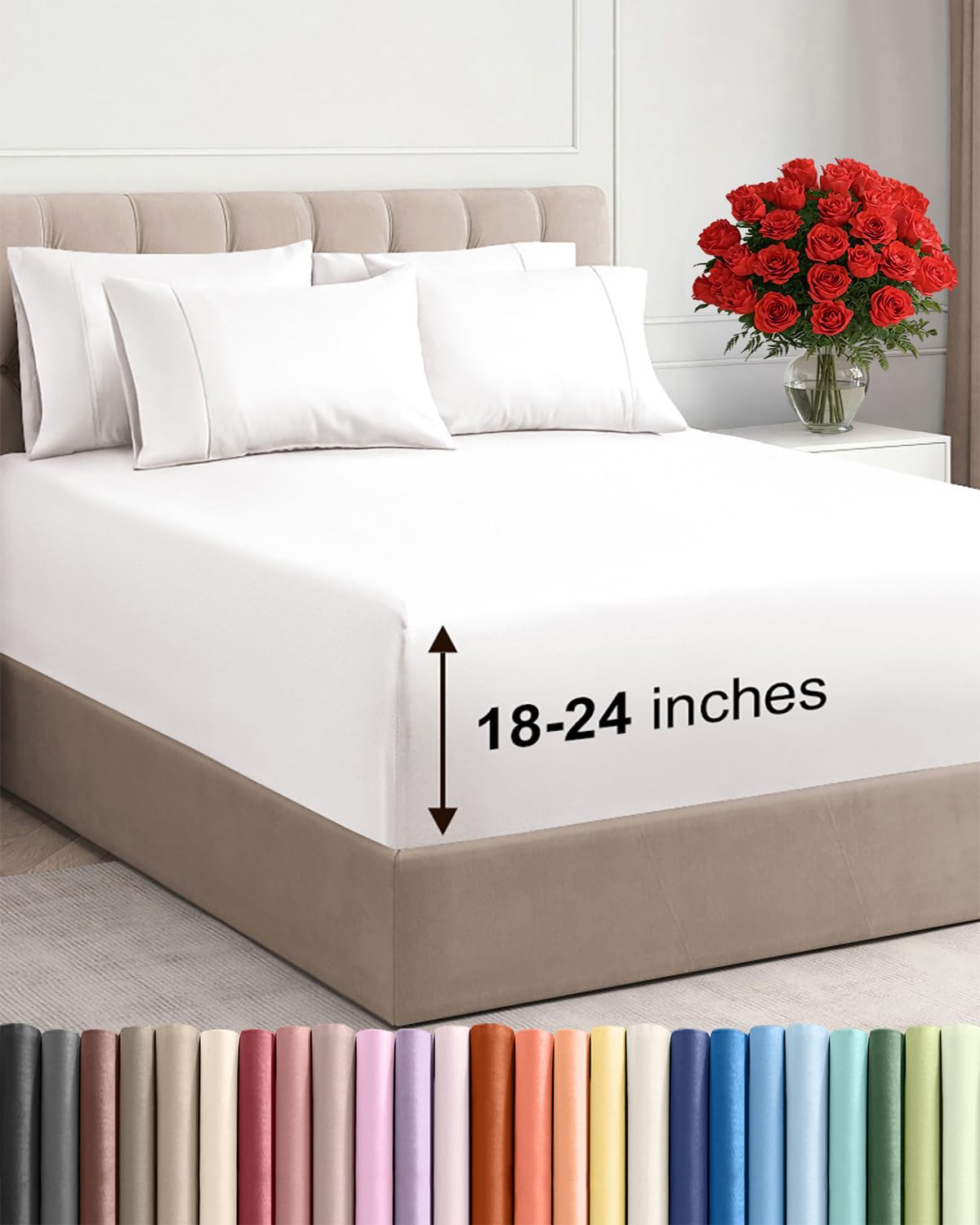 CGK Unlimited Extra Deep Cal King Sheet Set on bed showing secure fit for tall mattresses