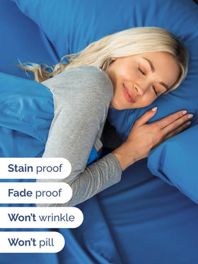 CGK Unlimited royal blue pillowcase offers secure closure and wrinkle resistance.