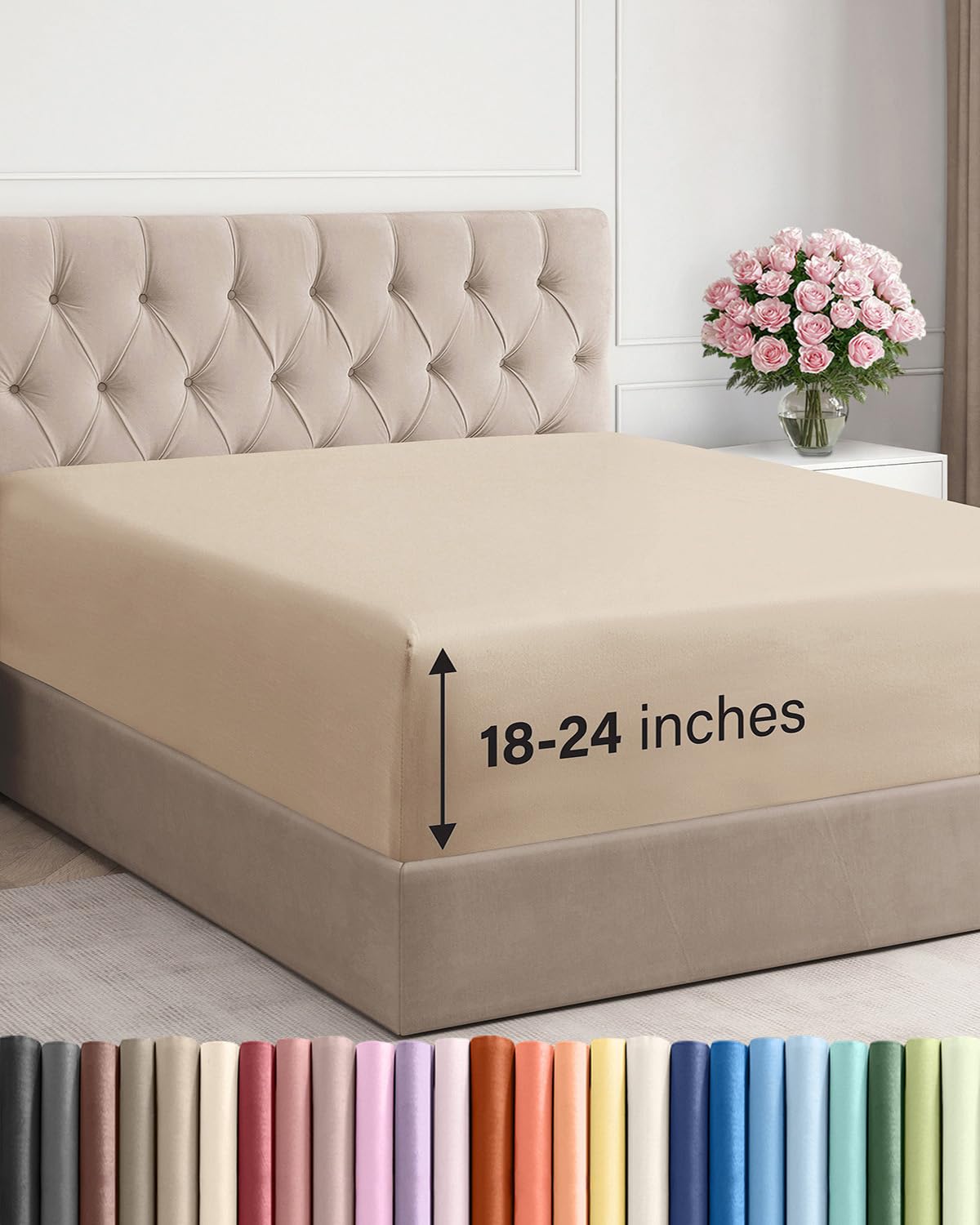 CGK Unlimited extra-deep king sheet on bed with snug fit for 18–24 inch mattresses