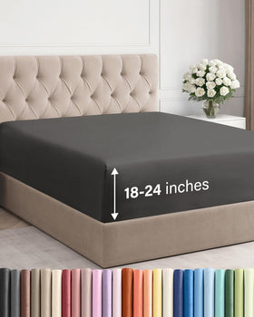 CGK Unlimited extra-deep-pocket king fitted sheet for 18-24 inch mattresses, secure fit.