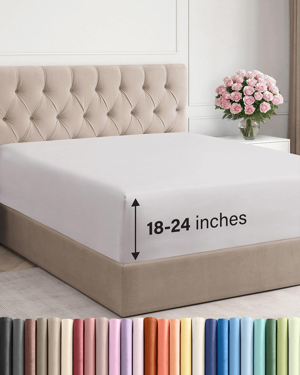 CGK Unlimited extra deep king fitted sheet on bed offers smooth, secure fit