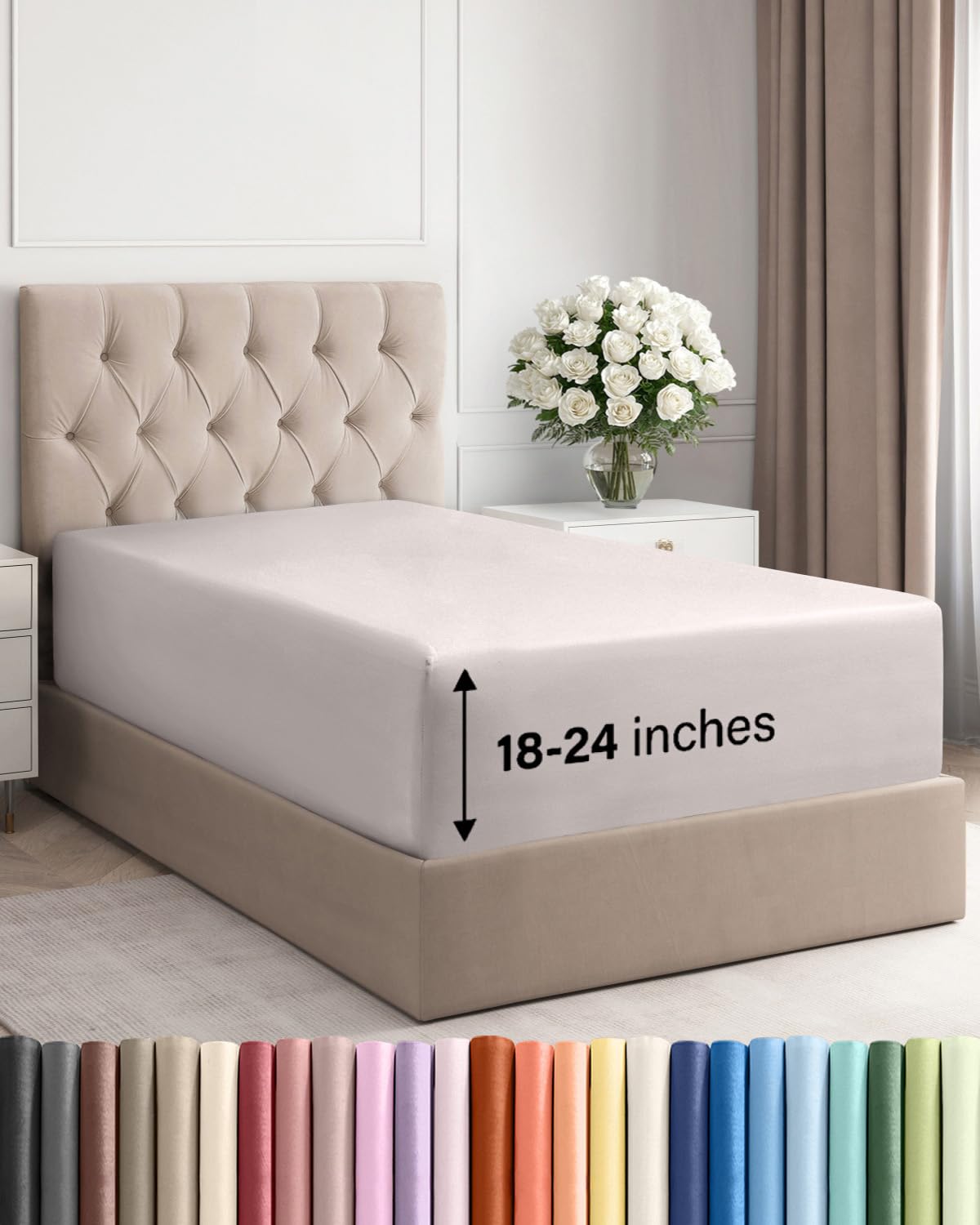 CGK Unlimited extra-deep king fitted sheet on bed with deep pocket