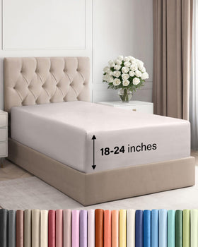CGK Unlimited extra-deep king fitted sheet on bed with deep pocket