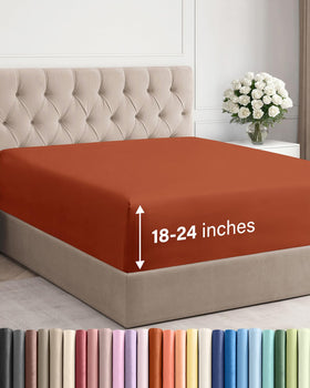 CGK Unlimited terracotta extra-deep king fitted sheet folded, ready to setup