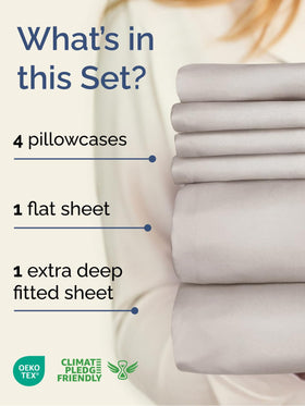 CGK Unlimited Extra Deep King fitted sheet shows a secure fit on extra-deep mattresses.