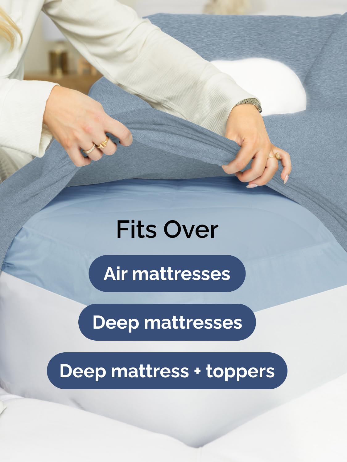 CGK Unlimited heathered blue fabric closeup showing texture and wrinkle resistance