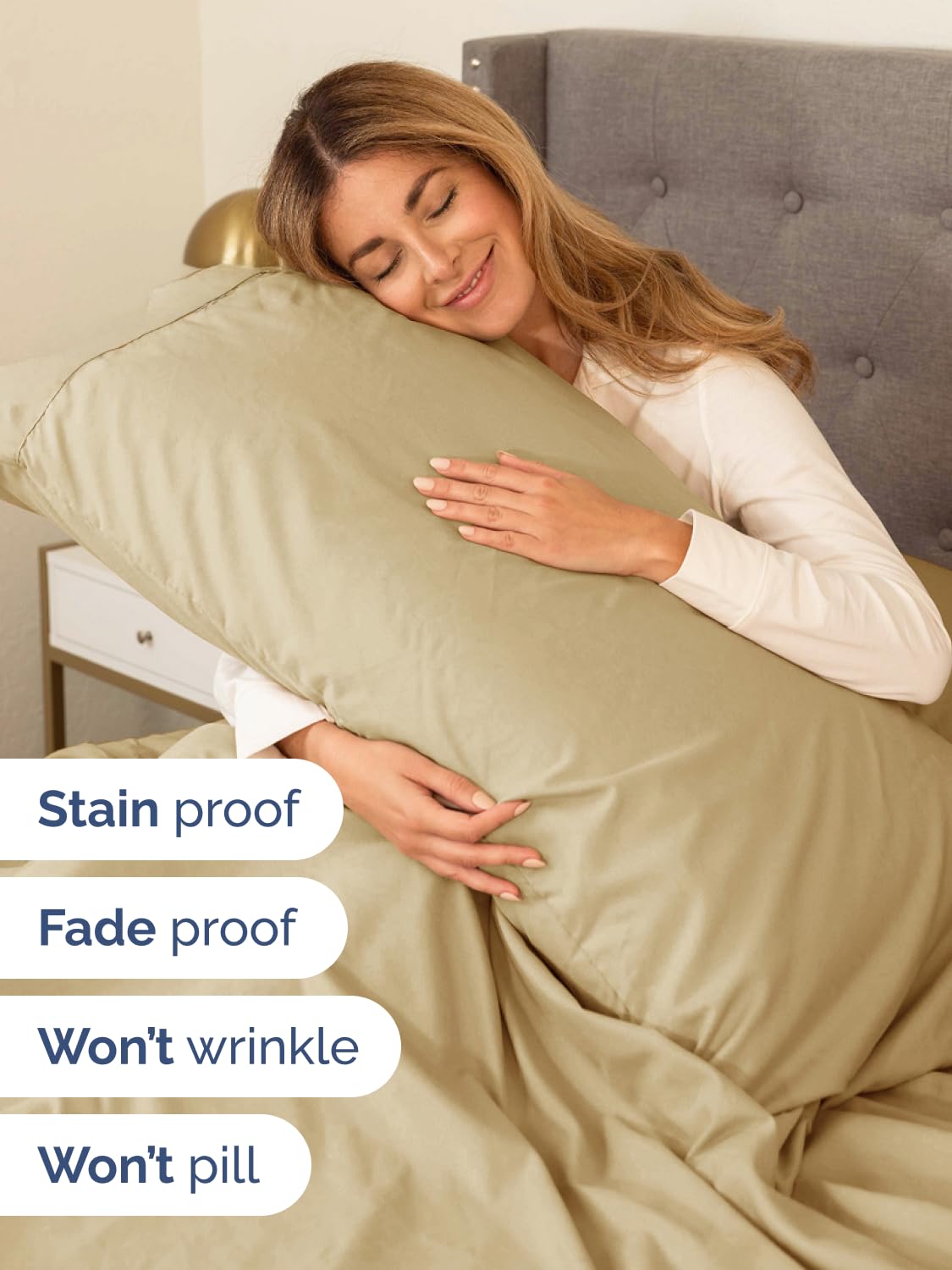 CGK Unlimited beige second pillowcase for coordinated, tidy bedding setup.