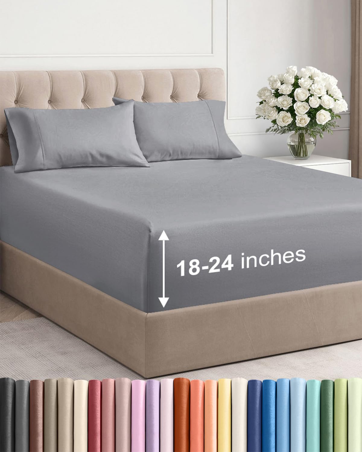 CGK Unlimited Extra Deep King sheets laid flat for a crisp, inviting bed setup with secure fit.