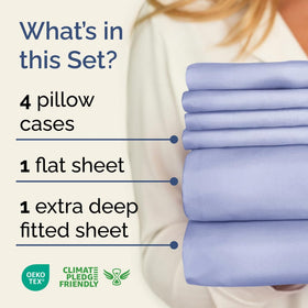 CGK Unlimited Extra Deep King Sheet Set on deep mattress shows secure fit for tall beds.