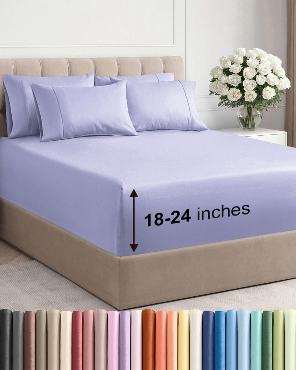CGK Unlimited Extra Deep King Sheet Set packaging highlights premium quality for easy shopping.