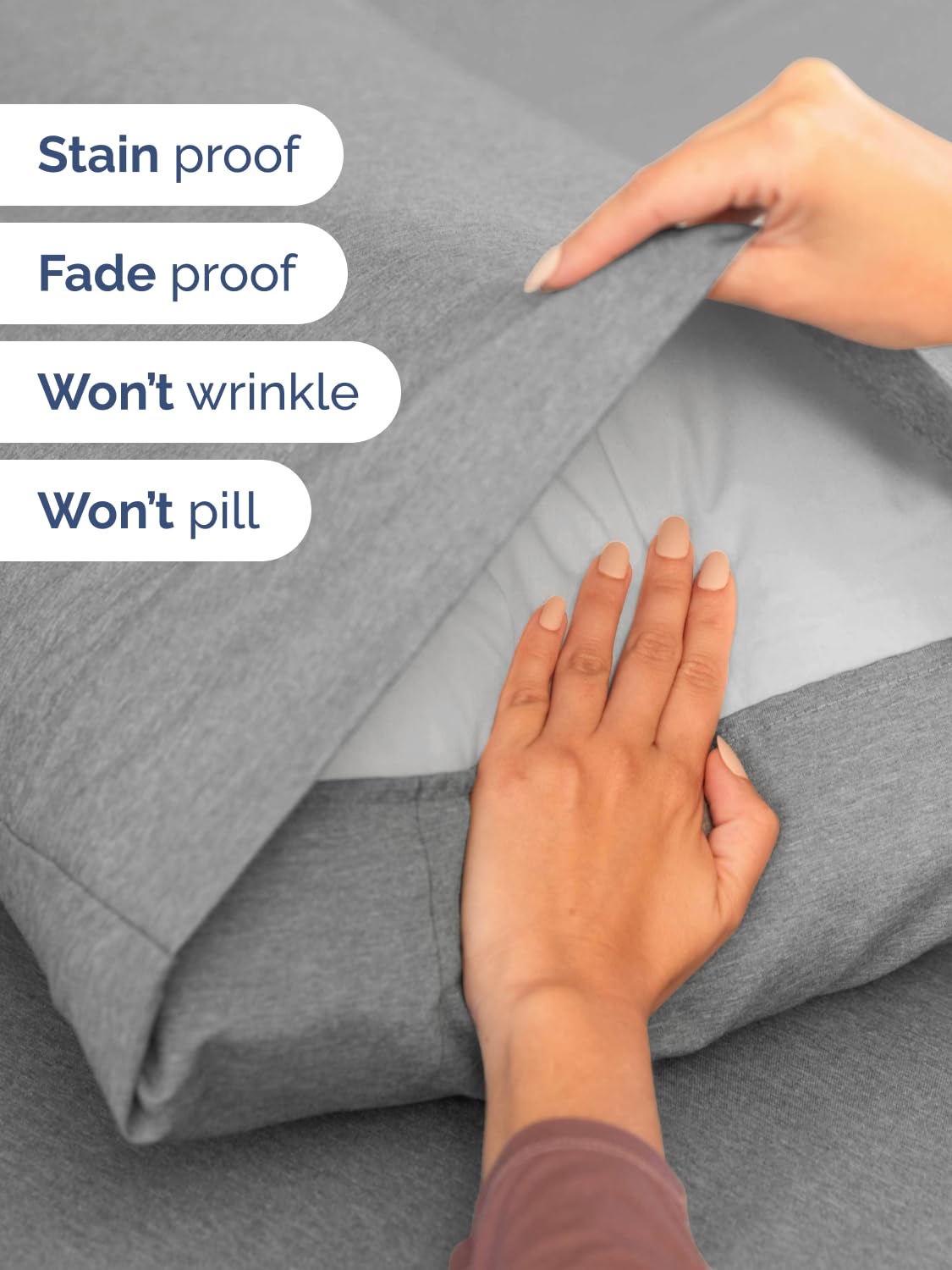 Oversized pillowcases included for neat, secure closure with CGK Unlimited sheets.