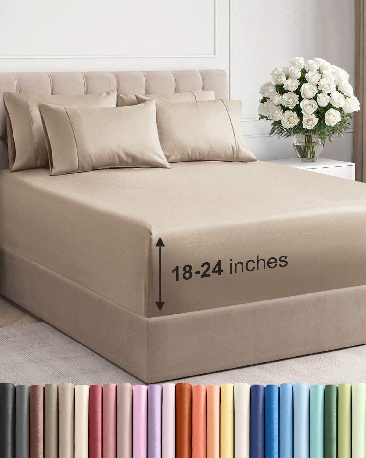 CGK Unlimited extra deep pocket cal king fitted sheet securely fits tall mattresses