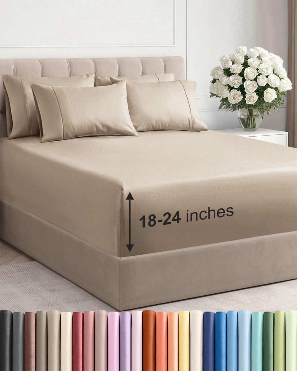 CGK Unlimited extra deep pocket cal king fitted sheet securely fits tall mattresses