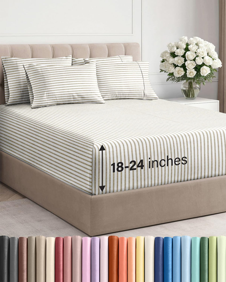 CGK Unlimited extra deep-pocket cal king flat sheet stretches to fit tall mattresses securely