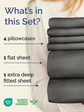 CGK Unlimited extra deep-pocket cal king flat sheet with deep fit for tall mattresses.