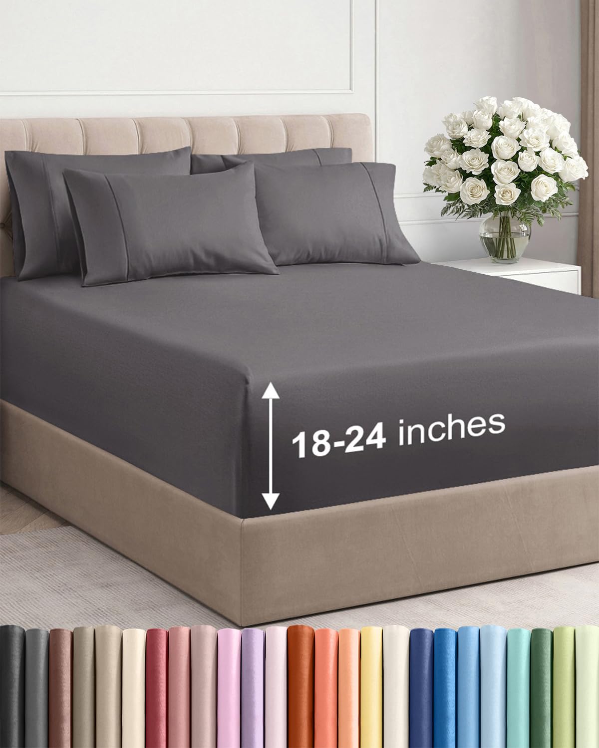 CGK Unlimited extra deep pocket cal king sheets grip a tall mattress securely.