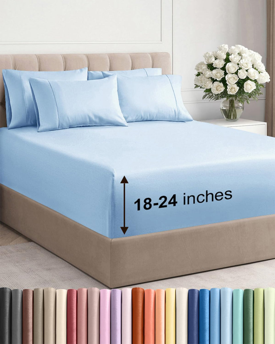 CGK Unlimited extra deep pocket king sheets provide secure fit for tall mattresses.