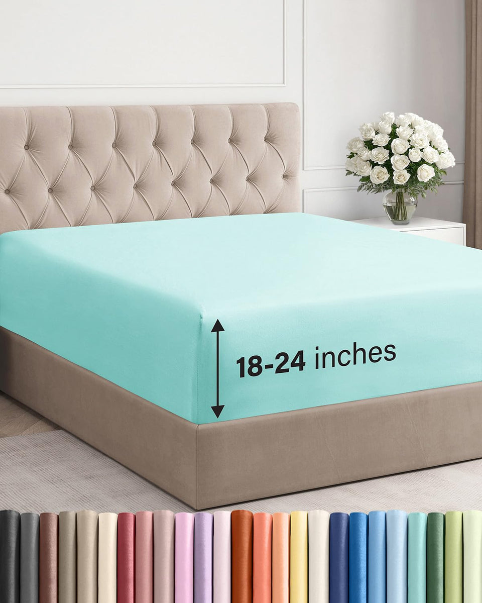CGK Unlimited extra-deep queen fitted sheet with pocket-depth for a secure mattress fit.