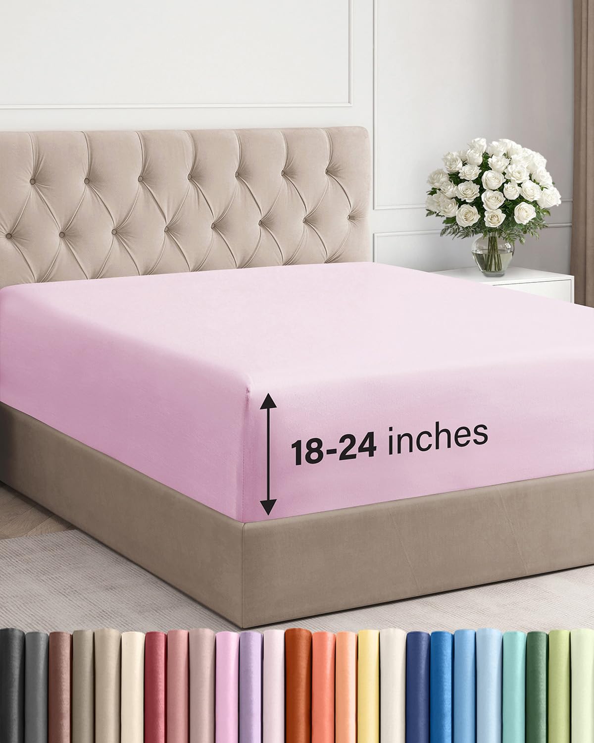 CGK Unlimited extra deep queen fitted sheet on bed with secure deep-pocket fit.