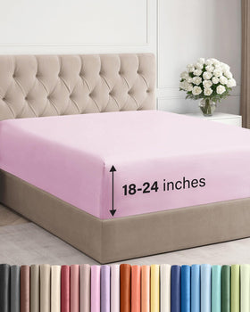CGK Unlimited extra deep queen fitted sheet on bed with secure deep-pocket fit.