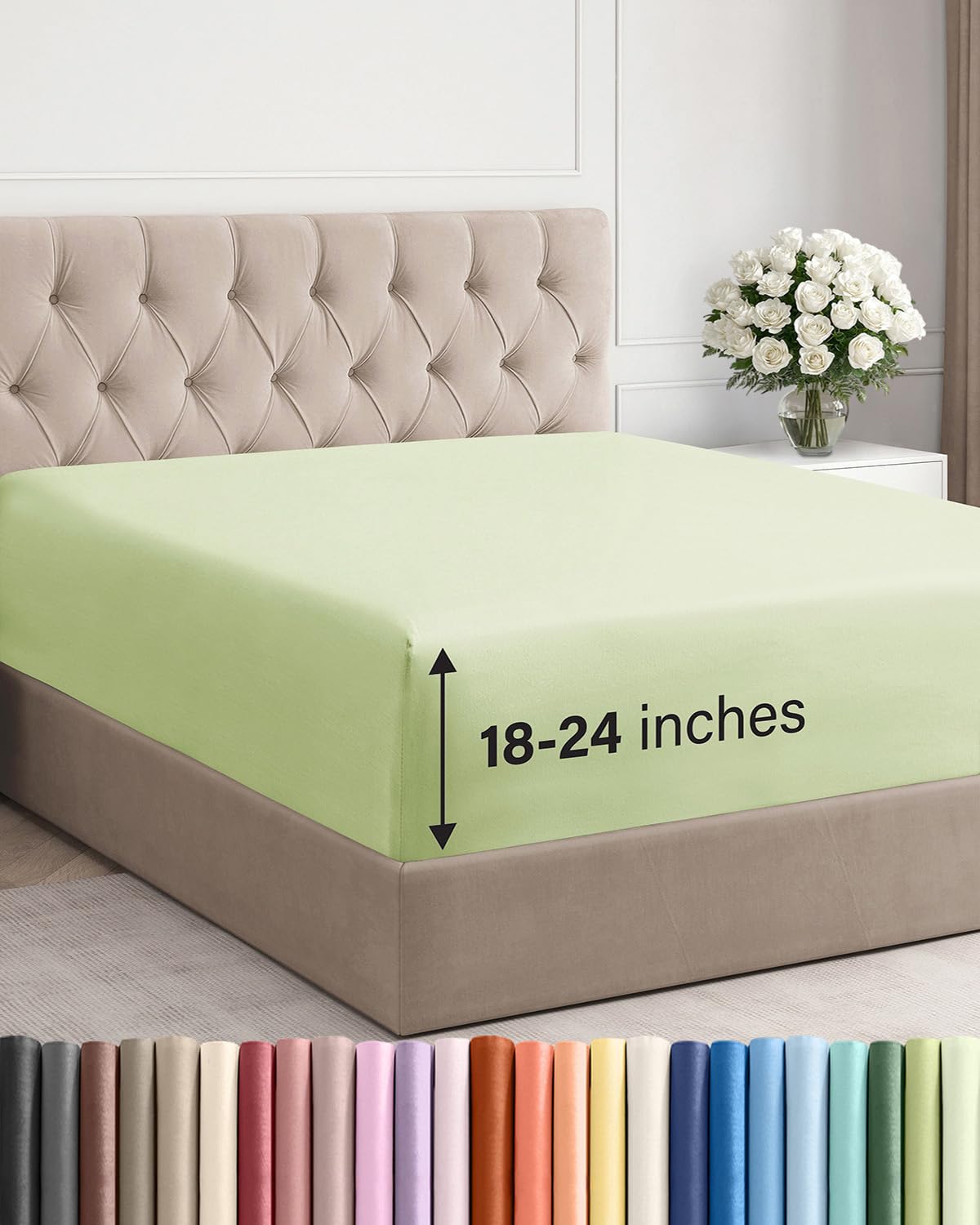CGK Unlimited extra-deep queen fitted sheet close-up showing secure elastic edges.