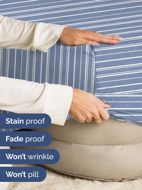 Premium dye on CGK Unlimited blue stripes resists fading for long lasting color