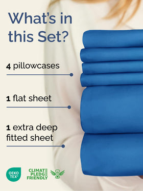 CGK Unlimited extra-deep queen fitted sheet with deep pockets for tall mattresses.