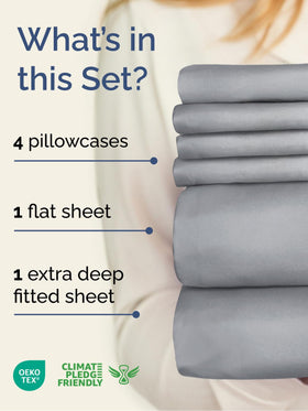 CGK Unlimited extra-deep queen fitted sheet elastic edge secures deep mattresses.