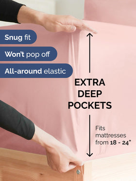 CGK Unlimited baby pink queen fitted sheet featuring all-around elastic for a secure, wrinkle-free fit.