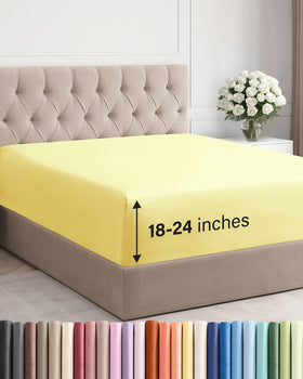 CGK Unlimited extra-deep queen fitted sheet folded, showcasing durable softness.