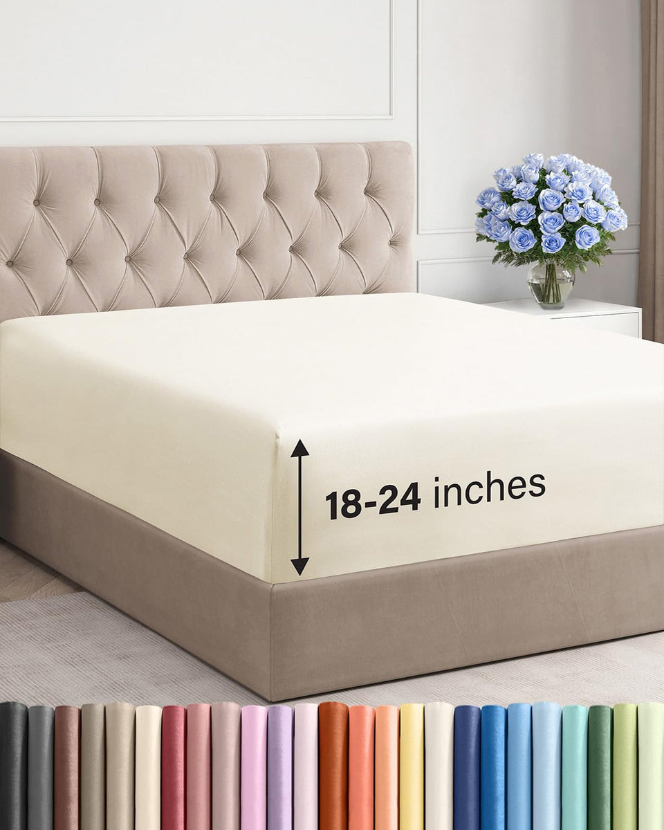 CGK Unlimited extra-deep queen fitted sheet closeup showing soft luxurious fabric