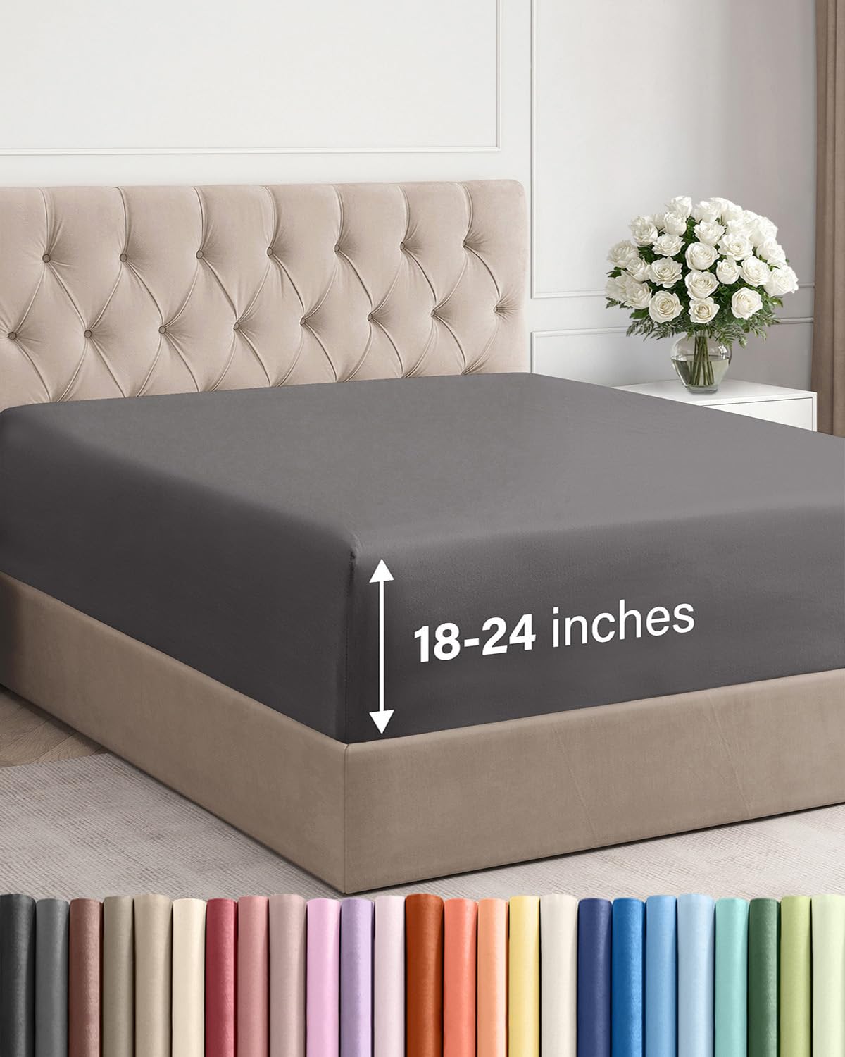 CGK Unlimited extra-deep queen fitted sheet on bed showing secure elastic edge