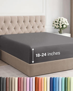 CGK Unlimited extra-deep queen fitted sheet on bed showing secure elastic edge