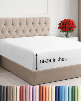 CGK Unlimited extra-deep queen fitted sheet on bed showing secure 18–24 inch pocket