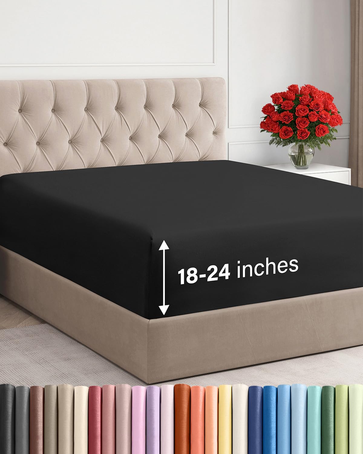 CGK Unlimited extra-deep queen fitted sheet on bed with secure fit
