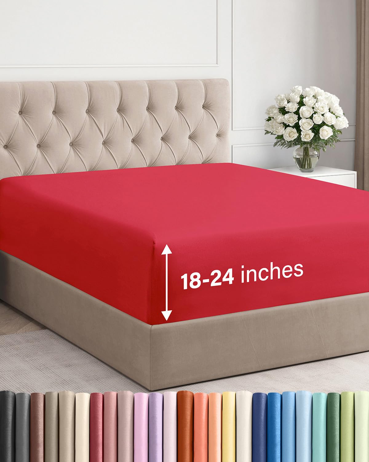 CGK Unlimited extra-deep queen fitted sheet on bed showing secure 18–24 inch pocket fit