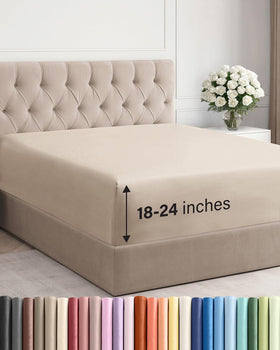 CGK Unlimited Extra Deep Queen Fitted Sheet Wheat offers secure fit on 18–24 inch mattresses